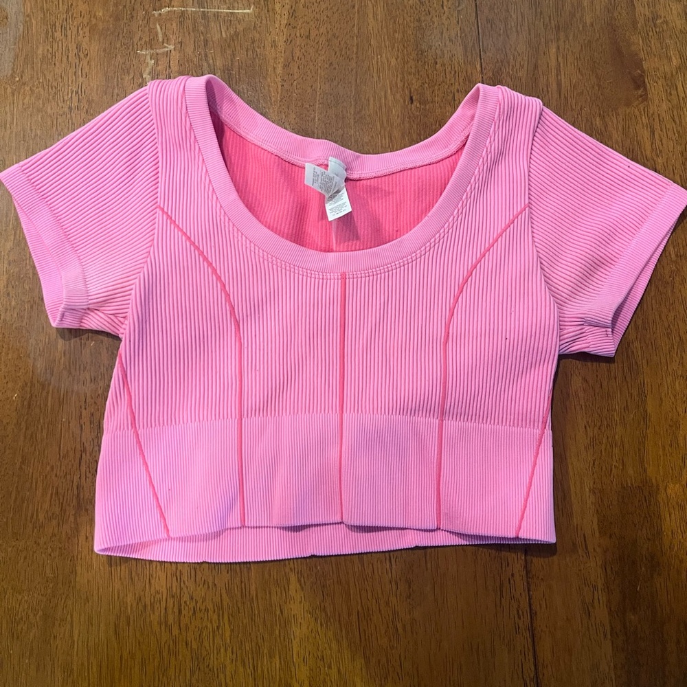 Pink Ribbed Crop Top